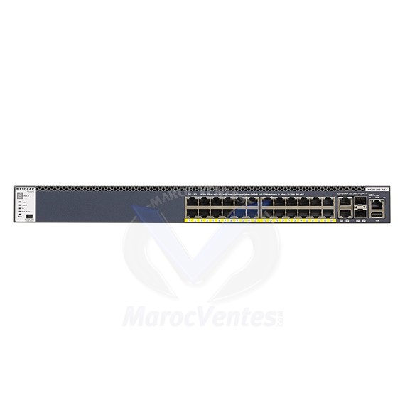 Switch manageable et stackable 24 x Gigabit PoE + avec 2 x 10 Gigabit cuivre et 2 x SFP+ Buget PoE de 480W à 720W Niveau 3 GSM4328PA